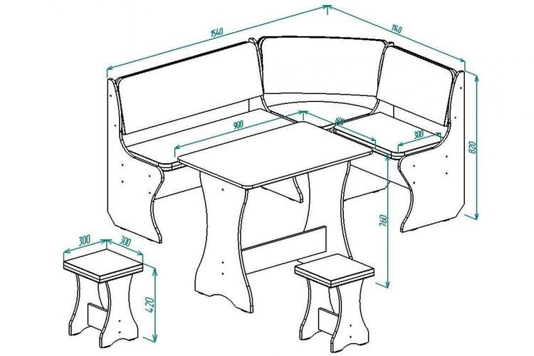 Стандартные размеры кухонных уголков со столом