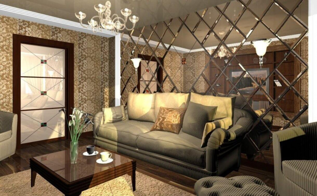 Зеркала в интерьере гостиной: оригинальная планировка пространства -читайте статьи от «Ваша Мебель»